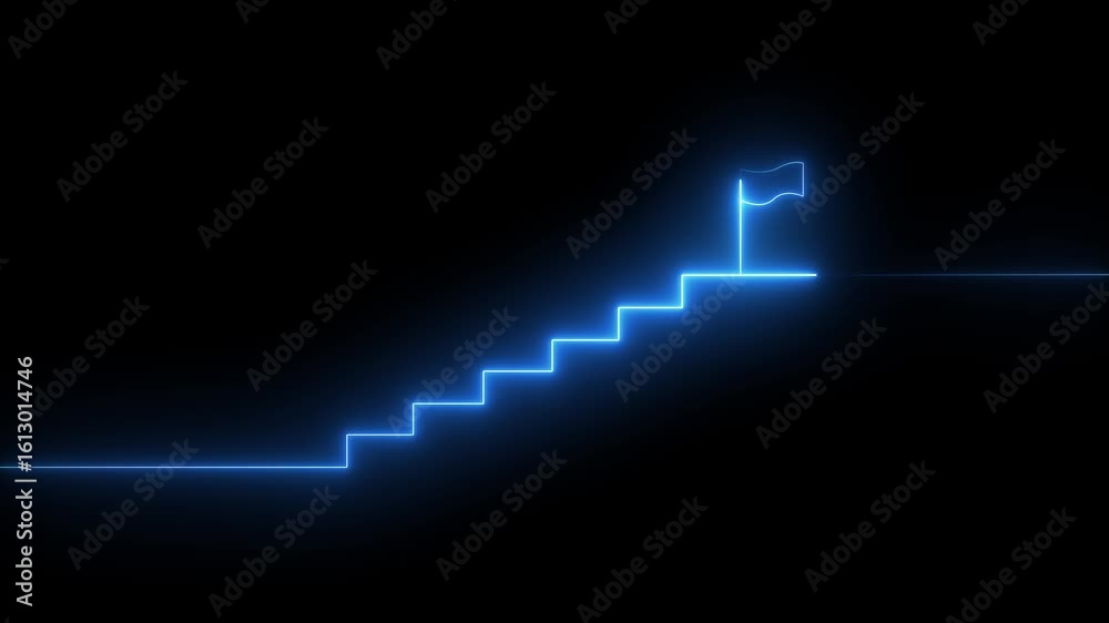 stairs icon sign icon animation on Glowing neon business graph chart concept . Business improve concept, market signs in neon lights Glowing neon line .