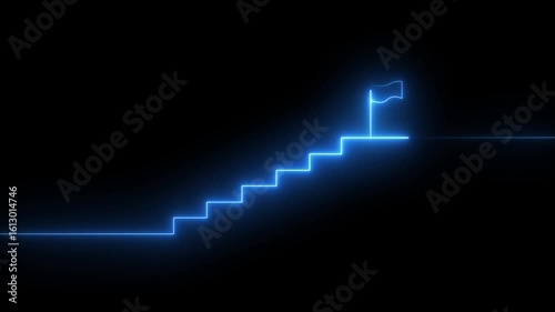 stairs icon sign icon animation on Glowing neon business graph chart concept . Business improve concept, market signs in neon lights Glowing neon line .