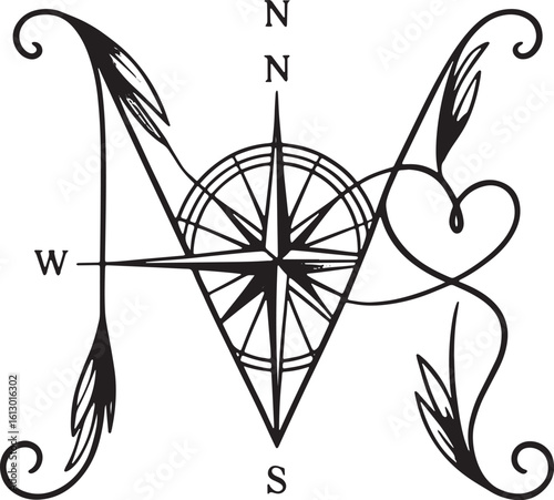 compass silhouette line art design royalty free image premium quality