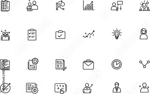 Modern business icons set for strategy planning, data analysis and team collaboration