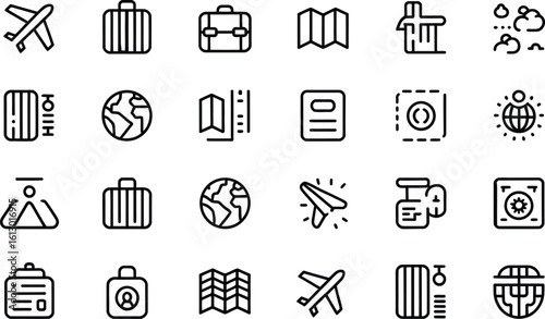 Modern travel icons for seamless journey planning and global exploration