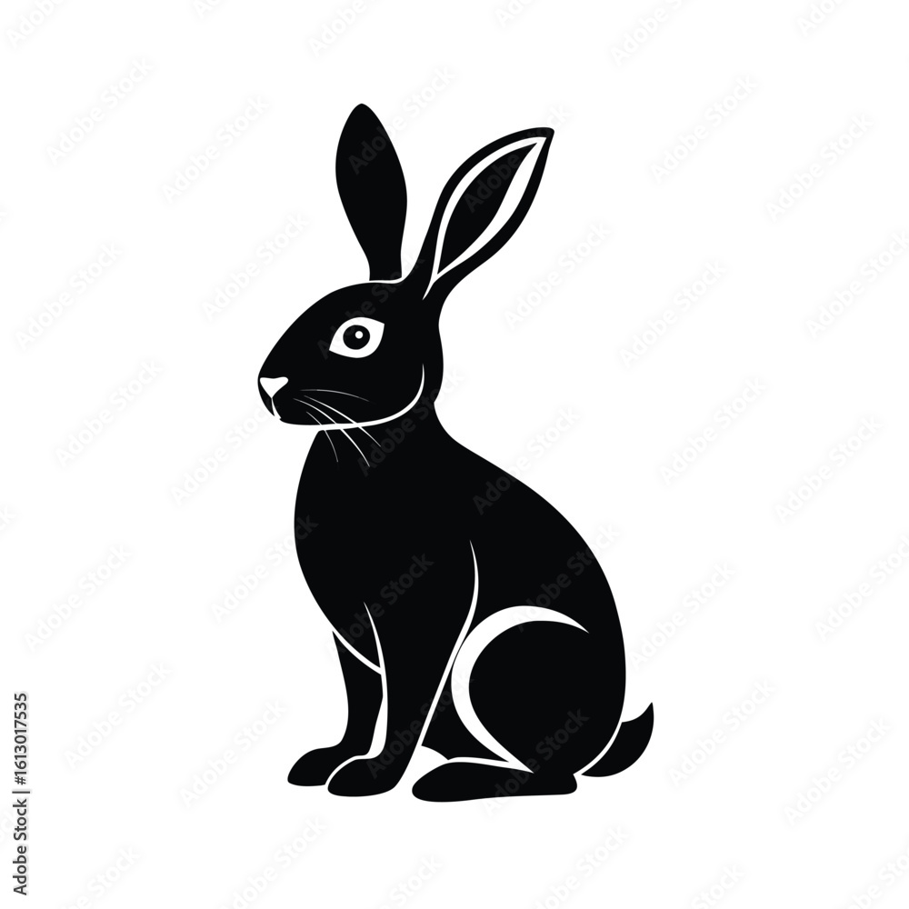 Obraz premium Elegant black silhouette of a rabbit with long ears pointed upwards