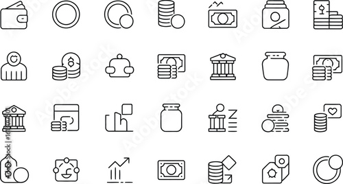 Modern finance icons representing money growth, banking, and savings for business success