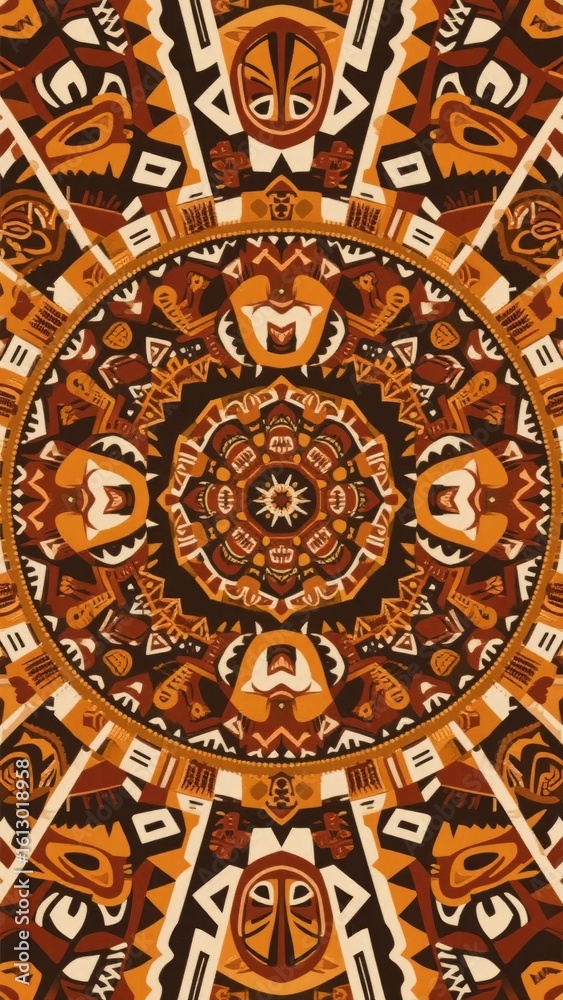 Obraz premium Intricate Tribal Mandala with Symmetrical Patterns and Geometric Shapes