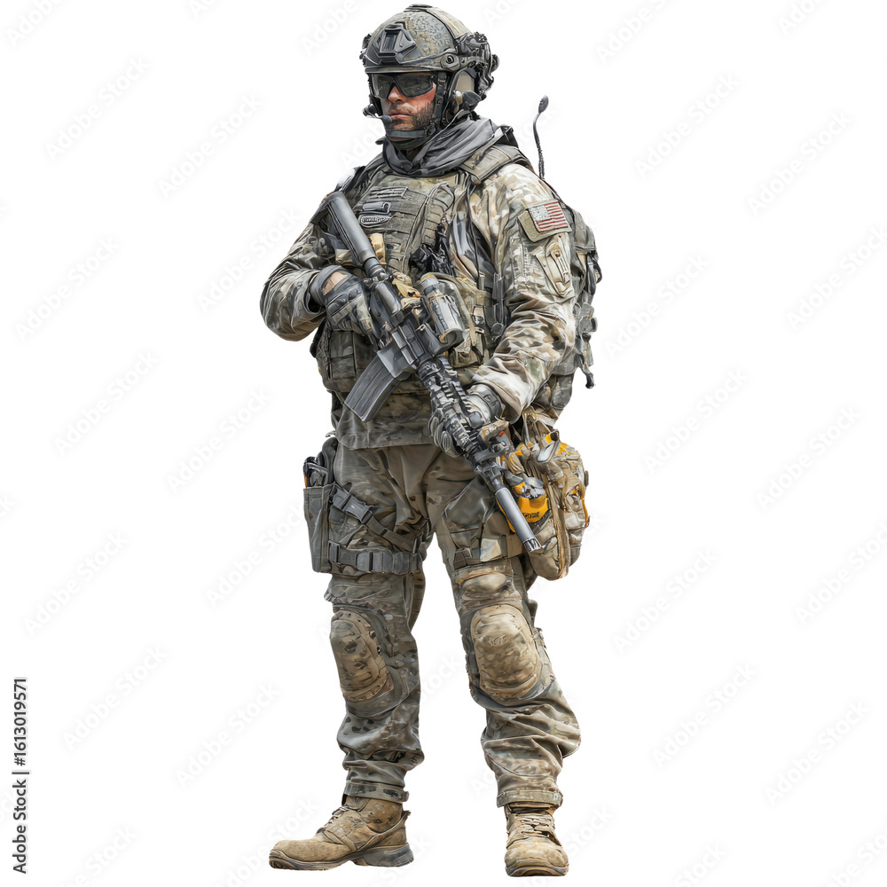 Soldier in Combat Gear, Ready for Action Soldier in Combat Gear, Ready for Action