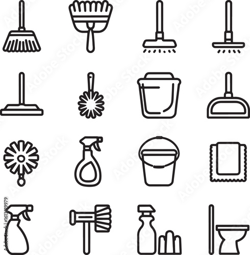 house cleaning tools logo icon bundle set line art design royalty free image premium quality "