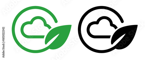 Icon cloud within a circular frame green leaf symbolizing clean air, atmospheric protection and environmental concerns related to climate eco friendly