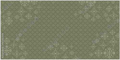 Ethnic scarf pattern with olive green background and vintage ornamental floral elements for classic fashion design