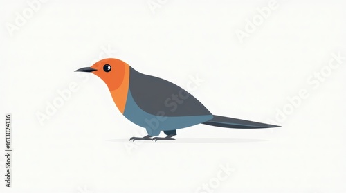 A beautiful stylized vector bird with bold lines and minimal details, clearly revealing its sleek and simplified geometric form, singularly isolated on a pure white background.