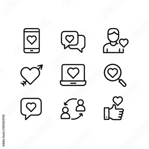 Online dating vector icons collection. Outline symbols. Line design