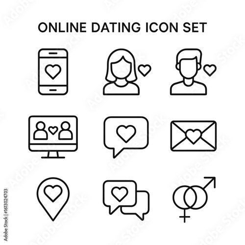 Romance and dating icons vector set. Outline symbols. Line design