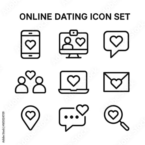 Dating app vector icon set. Outline symbols. Line design