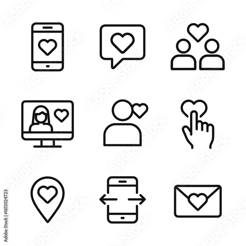 Modern dating vector icon set. Outline symbols. Line design