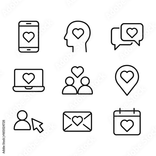 Love and relationship vector icons. Outline symbols. Line design