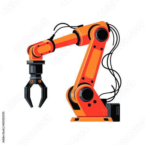 Vibrant Orange Industrial Robot Arm with Gripper