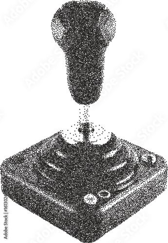 Joystick retro y2k stipple design game halftone brutalist urban vector png with clear background, control 2000s photocopy grunge tattoo gen z effect
