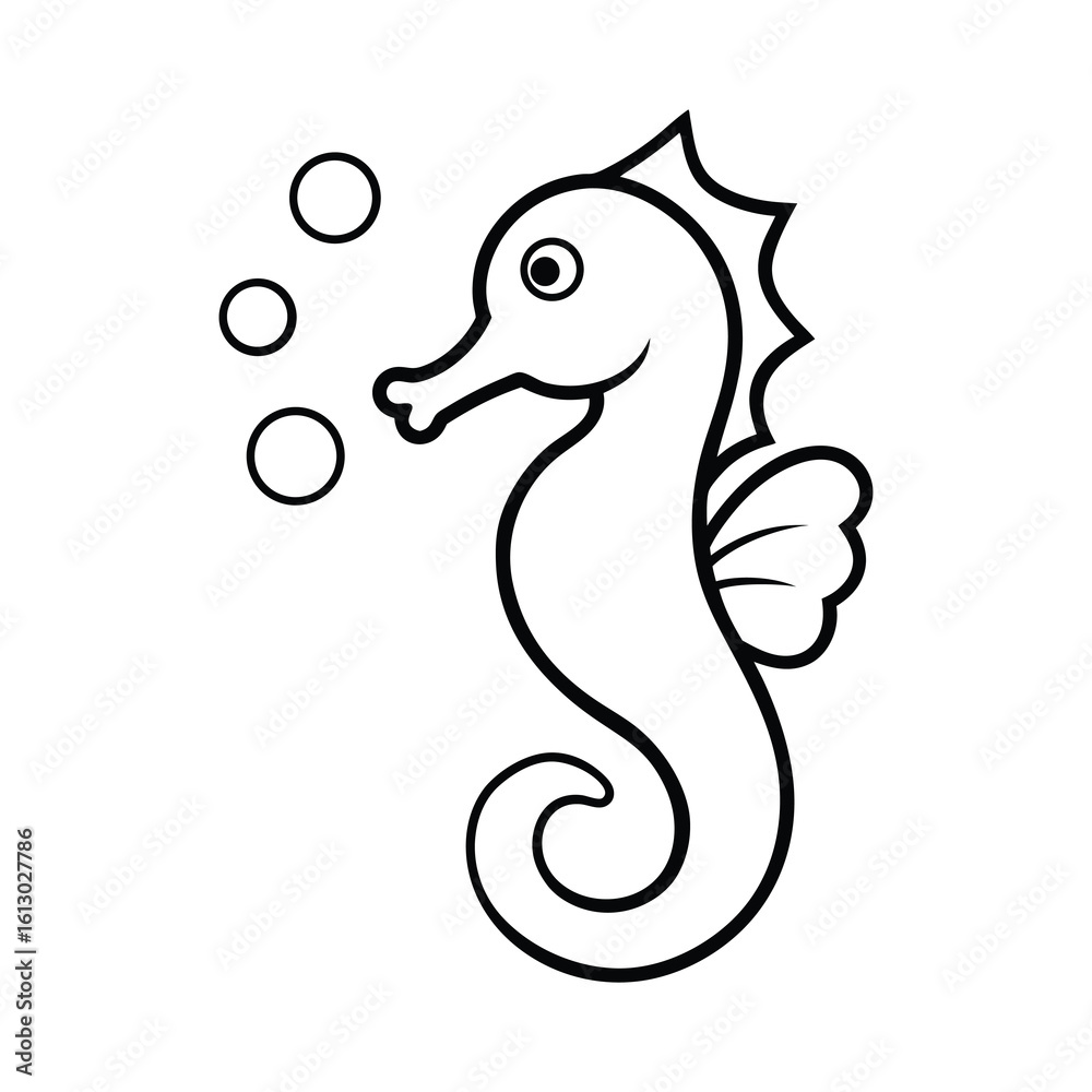 Fototapeta premium outline illustration seahorse cartoon on white background
