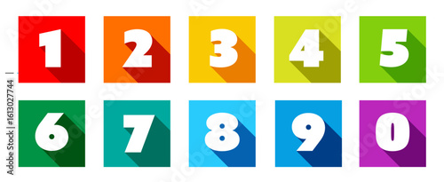 Chiffres 0 à 9 dans carrés multicolores	