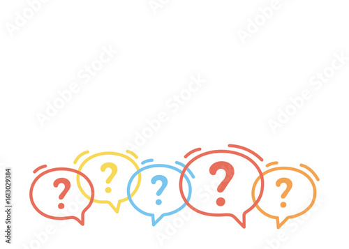 Set line speech bubble icons with question marks. Concept of asking frequent questions or communication. FAQ and solution. Vector background illustration