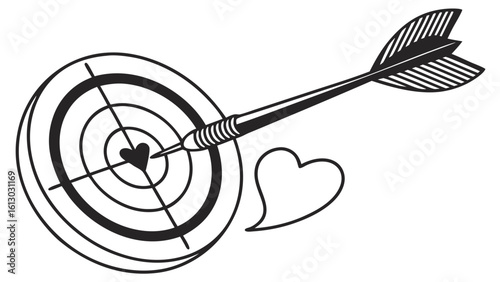 Love Struck Target: Dart Hitting Heart Bullseye Illustration - Perfect Aim for Romance and Goal Achievement Concept