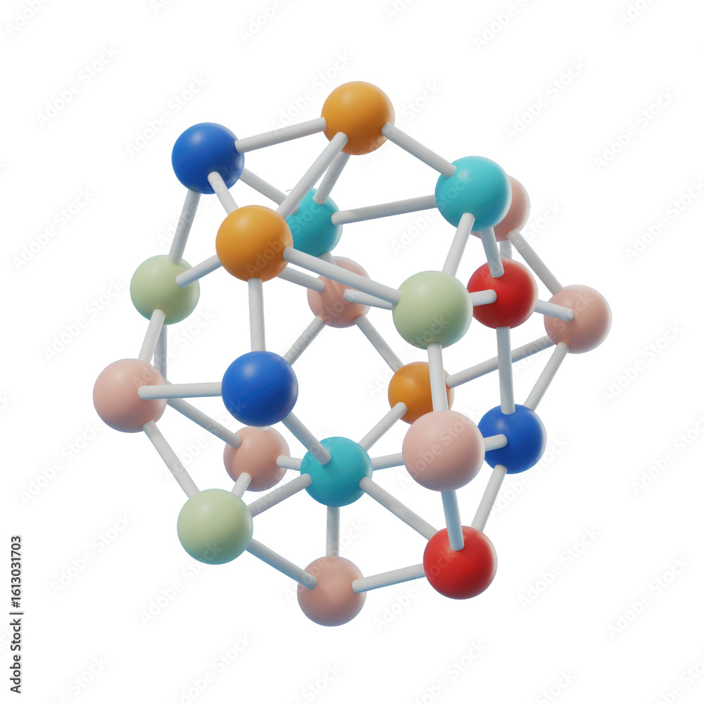 Colorful molecular model demonstrating structural complexity in scientific exploration concept Colorful molecular model demonstrating structural complexity in scientific exploration concept