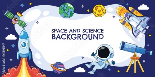 Space and science cartoon element template vector background