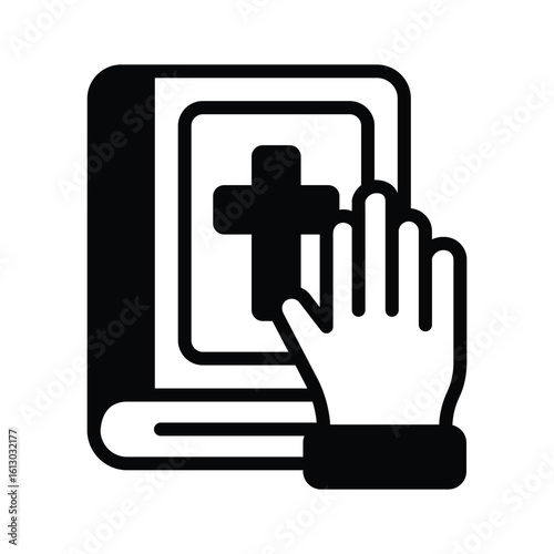 A trendy glyph icon of courtroom oath gesture