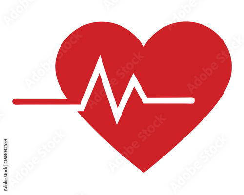 A red heart with a white pulse line isolated on white background Ai Generated