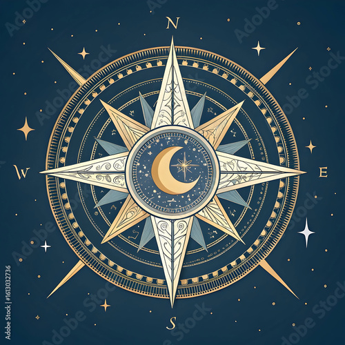 qibla compass made of moon and stars navigation