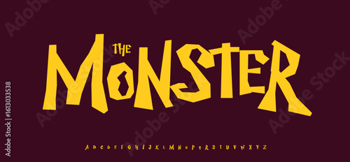 Spooky funky alphabet, creepy jagged letters, cartoon horror font for Halloween logo, kids headline, weird monster typographic design, bold vampire typography, haunted comic lettering. Vector typeset