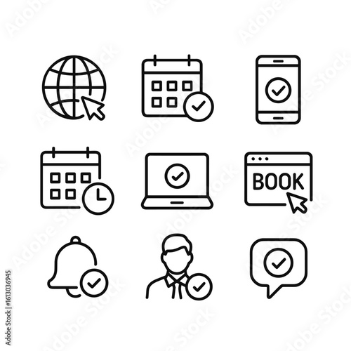 Digital reservation booking vector icons. Outline symbols. Line design