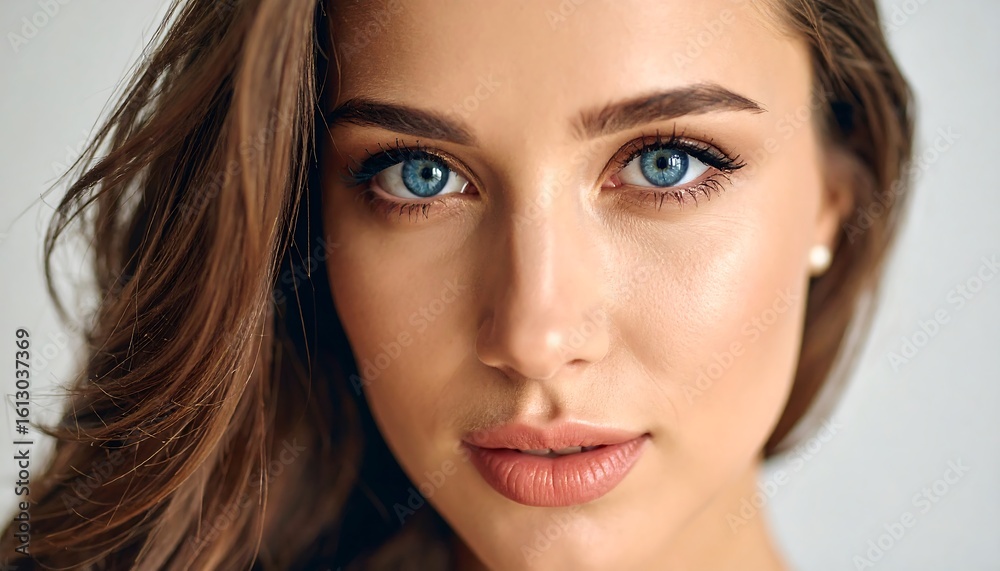 Obraz premium Stunning Portrait of Woman with Captivating Blue Eyes with Beauty, and Closeup.
