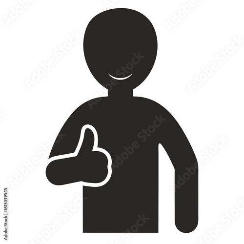 Person Giving Thumbs Up Silhouette Icon – Approval & Positive Feedback Symbol on White Background

