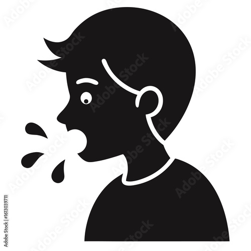 Person Sneezing Silhouette Icon – Allergy & Illness Symptom Symbol on White Background


