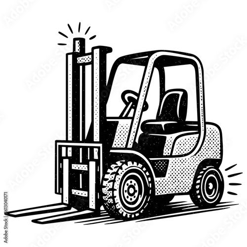 Forklift Truck Halftone Sketch – Comic Style Warehouse Vehicle Vector