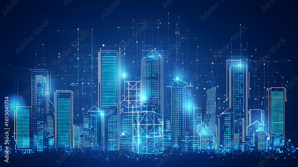 Fototapeta premium Abstract Glowing Blue Cityscape Illustration