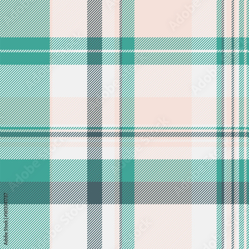 Classic plaid pattern. Soft teal, blush, and neutral hues create a calming effect. Use for textile design, backgrounds, or adding a traditional touch.