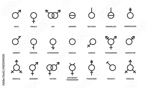 Set of LGBTQ community gender symbols. Vector illustration.
