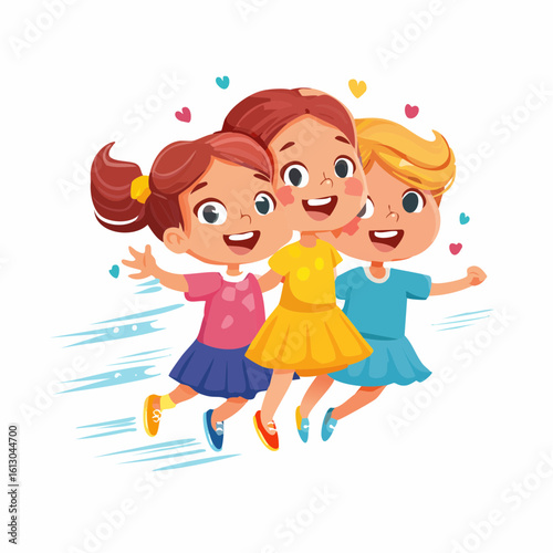 Colorful vector illustration of The Powerpuff Girls flying with motion blur, dynamic and energetic layout for t-shirt