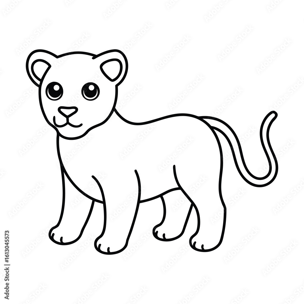 Fototapeta premium outline illustration small lion cub cartoon