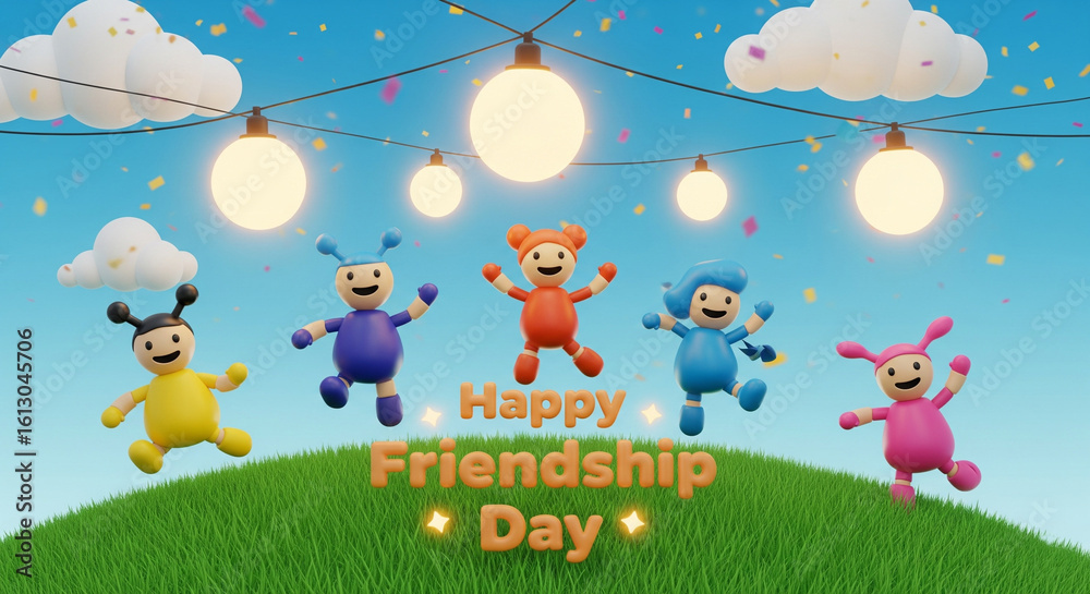 Obraz premium A colorful minimalistic wishful poster for Friendship day 2025, Happy Friendship day 2025 banner/poster