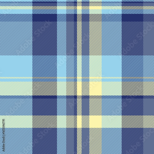 Vibrant pastel plaid pattern in blue, yellow, and green hues. Ideal for textile design, fashion, and website backgrounds. This cheerful, seamless texture evokes feelings of spring and summer.