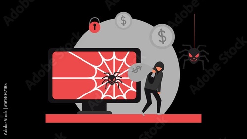 Hacker at Work Highlighting Cybersecurity Threats in Digital Illustration