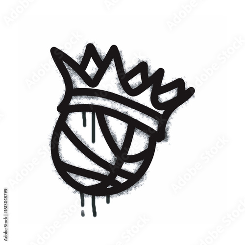 A graffiti basketball crown icon with a spray can isolated on a white background. A graffiti basketball crown icon with a spray can in black on white. Vector illustration.