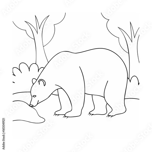 Bear foraging among trees and bushes nature