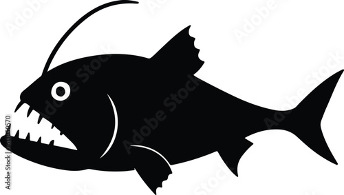 Silhouette Anglerfish predatory deep sea creature vector illustrator