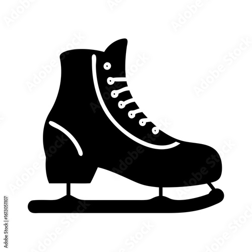 Black silhouette of classic ice skating boot-Minimalistic black silhouette of a traditional ice skating boot with laces and a sharp blade, symbolizing winter sports and frozen rinks.