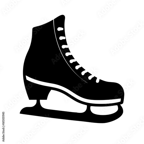 Black silhouette of ice skate boot with blade-Minimalistic black silhouette of an ice skate boot featuring laces and a sharp blade, symbolizing winter sports, skating, and ice rinks.