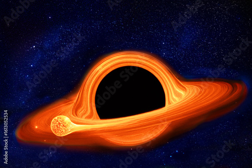 Künstlerische Darstellung eines Sterns der von einem Schwarzen Loch aufgesaugt wird.