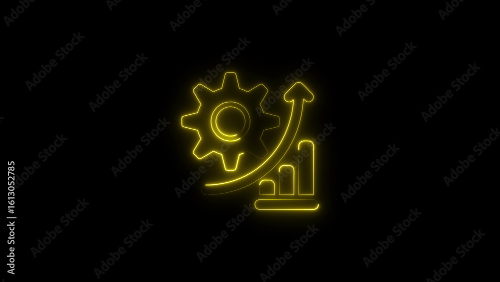Illuminated gear and growth concept depicting progress and successful business development